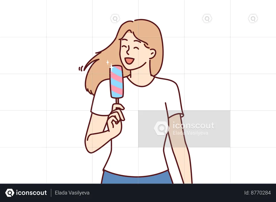 Woman is enjoying her ice-cream  Illustration