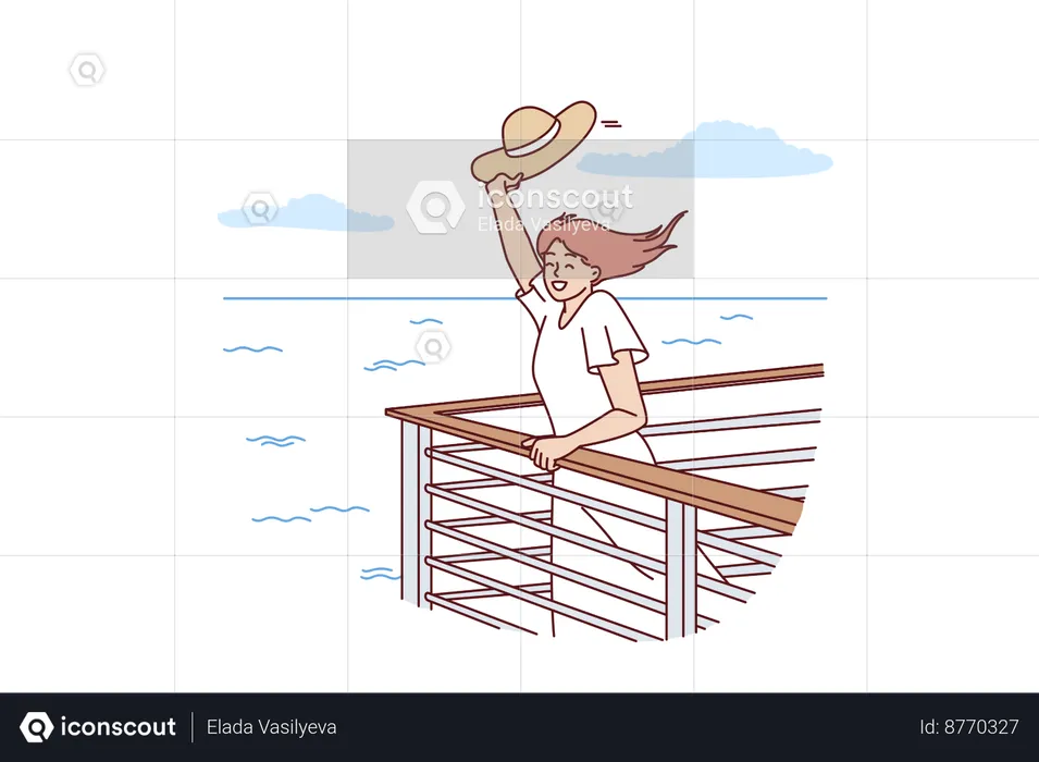 Woman is enjoying her ride on cruise travel  Illustration