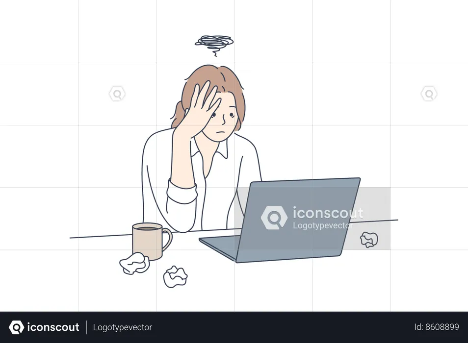 Woman is exhausted while working overtime  Illustration