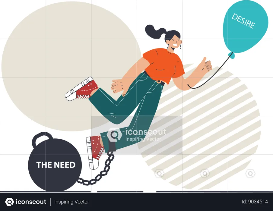 Woman is facing problem between needs and desires  Illustration