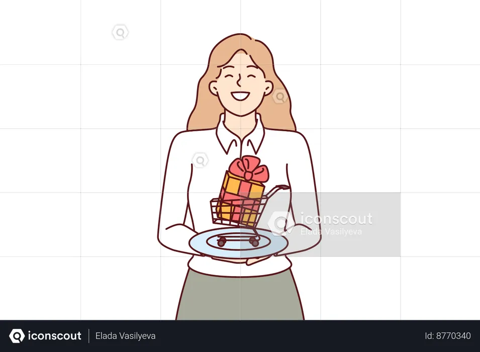 Woman is giving cashback offer to clients  Illustration
