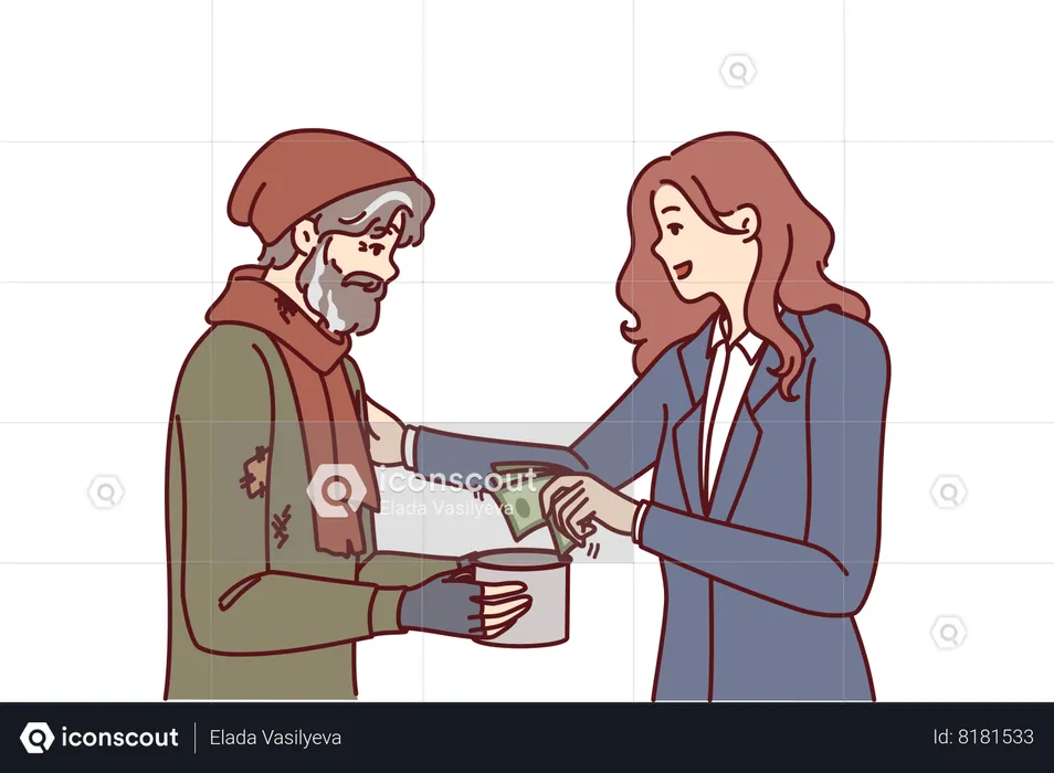 Woman is helping beggar  Illustration