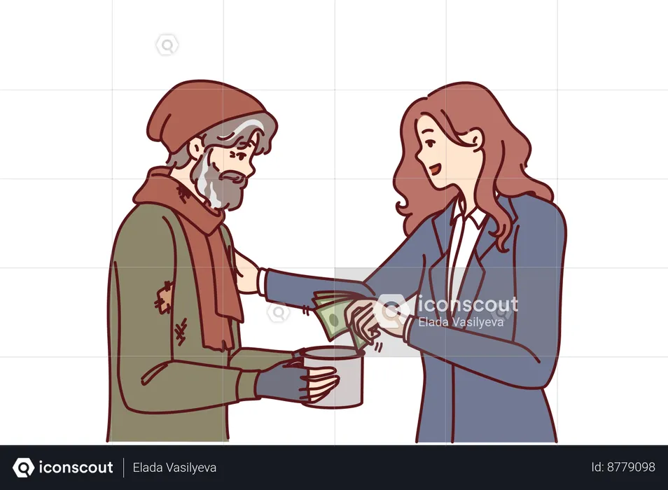 Woman is helping poor man  Illustration