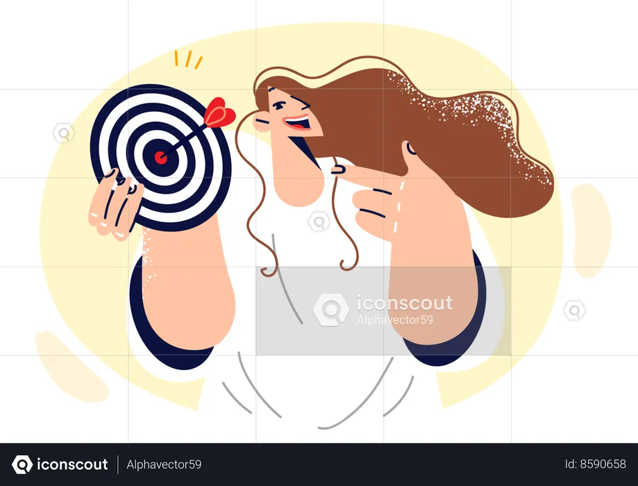 Woman is holding dartboard  Illustration