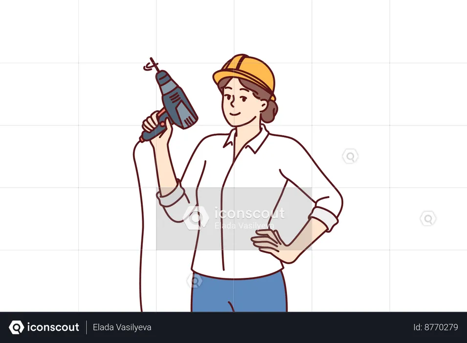 Woman is holding electrical drill machine  Illustration