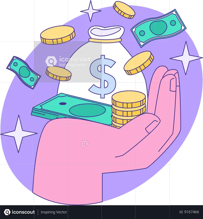 Woman is holding money bag  Illustration