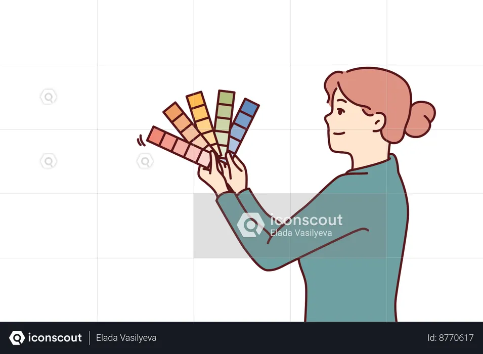 Woman is holding palette of colors and shades  Illustration