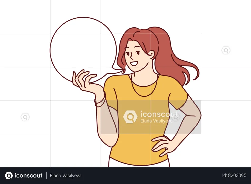 Woman is holding white speech bubble  Illustration