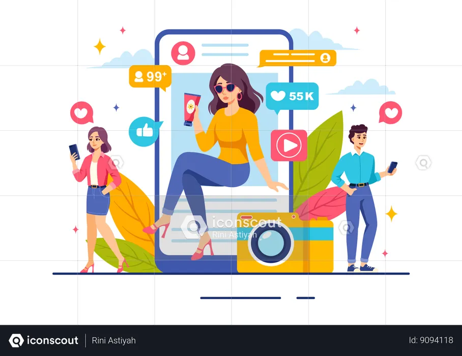 Woman is influenced by social media  Illustration