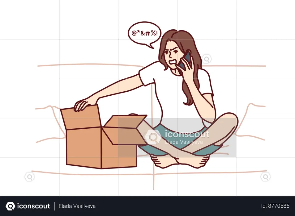 Woman is irritated as her package is damaged  Illustration