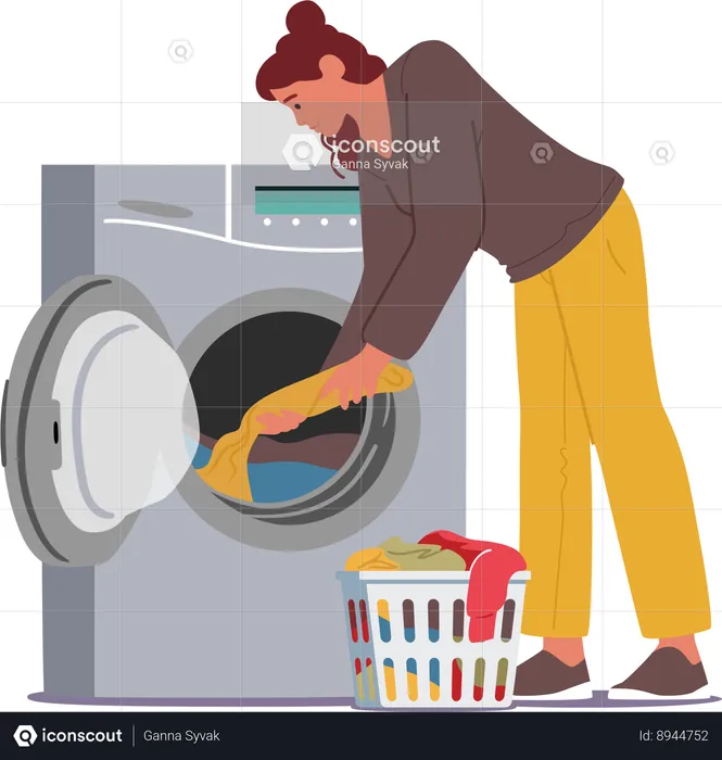 Woman is keeping her clothes in washing machine  Illustration
