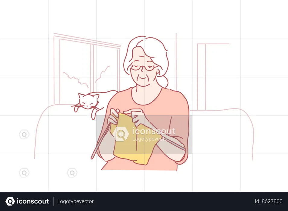 Woman is knitting woollen clothes  Illustration