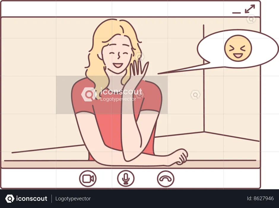 Woman is laughing on video call  Illustration