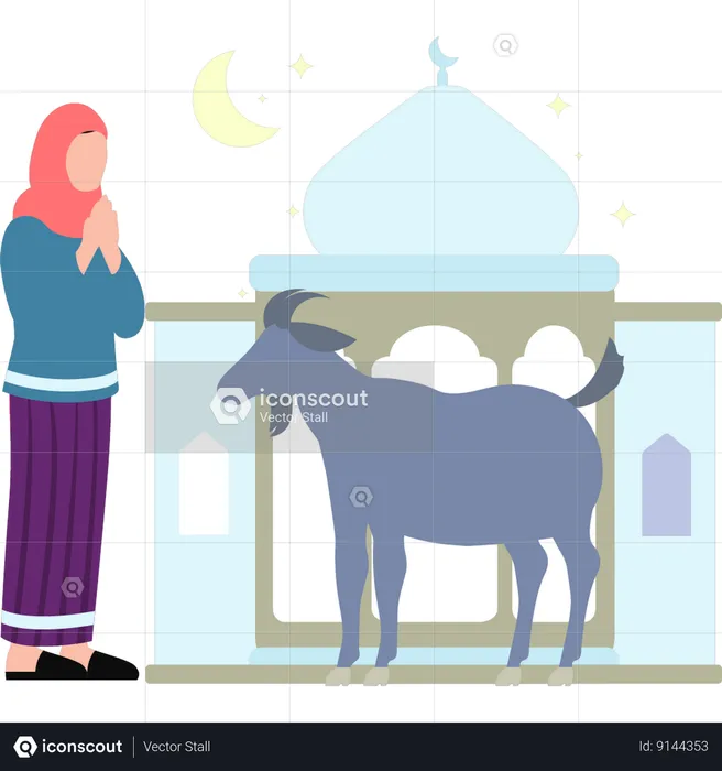 Woman is looking at a goat  Illustration