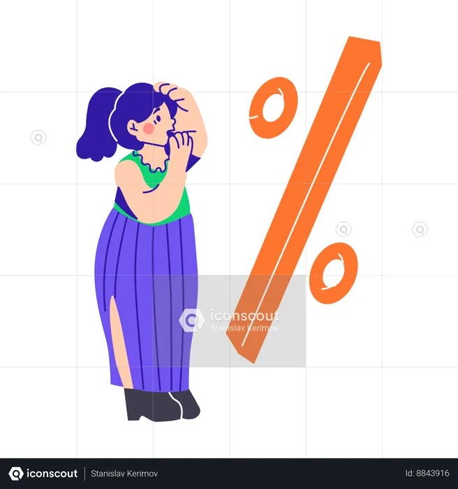 Woman Is Looking At A Large Percentage  Illustration