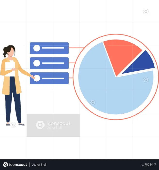 Woman is looking at the pie chart  Illustration