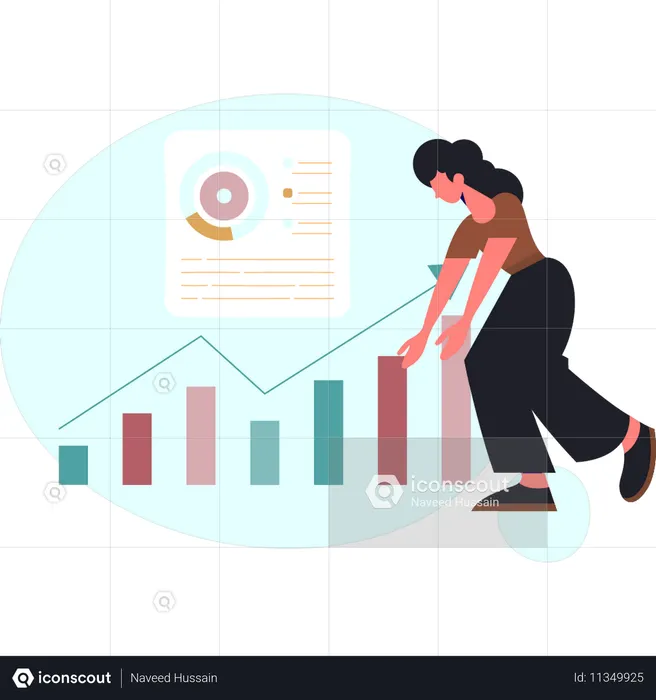 Woman is looking business graph  Illustration