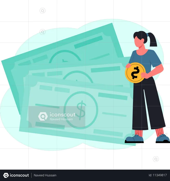 Woman is looking cash money  Illustration