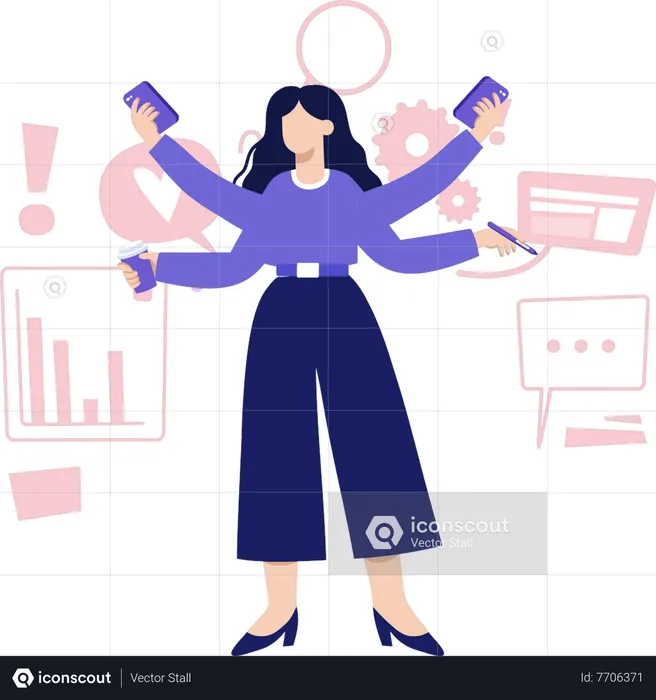 Woman is multitasking  Illustration