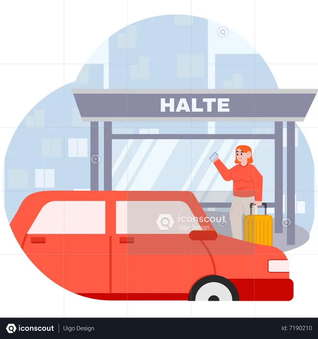 Woman is ordering a private car through online application  Illustration