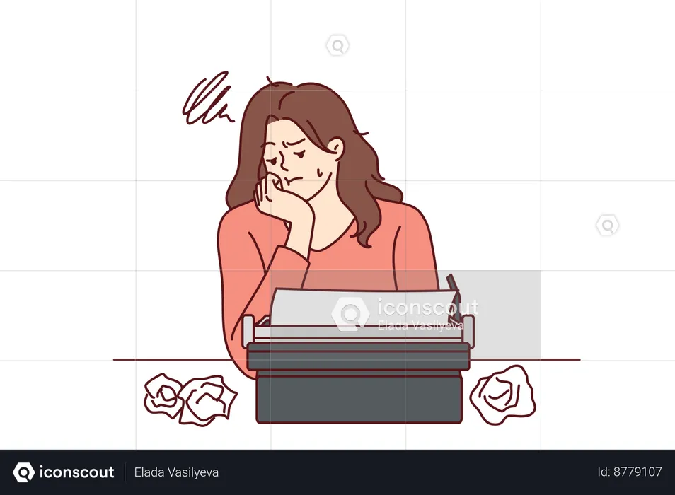 Woman is overloaded with typewriter work  Illustration