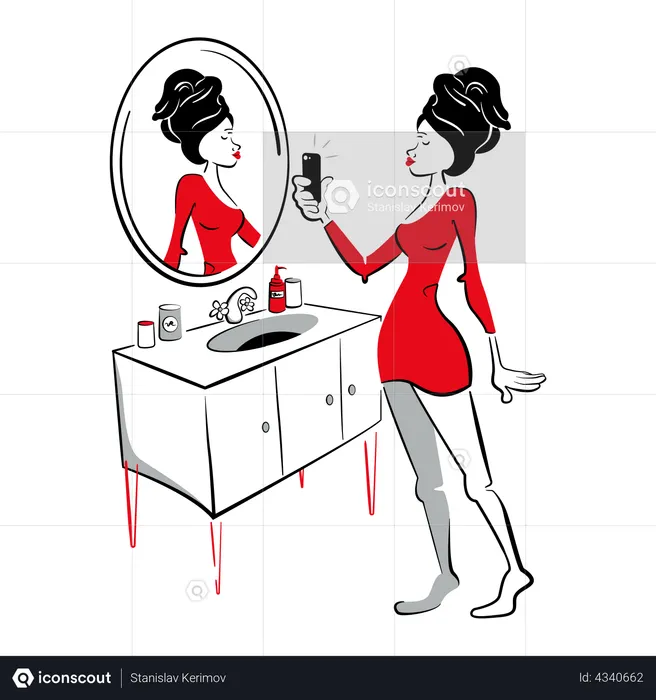 Woman is photographed in the mirror  Illustration