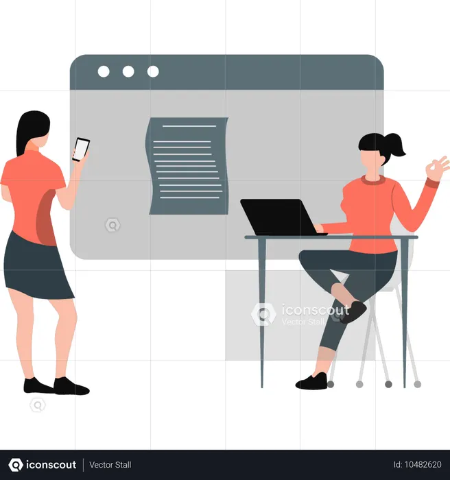 Woman is pointing AI programming on webpage  Illustration