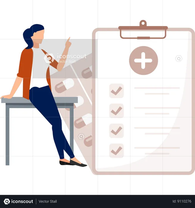 Woman is pointing at medical file  Illustration