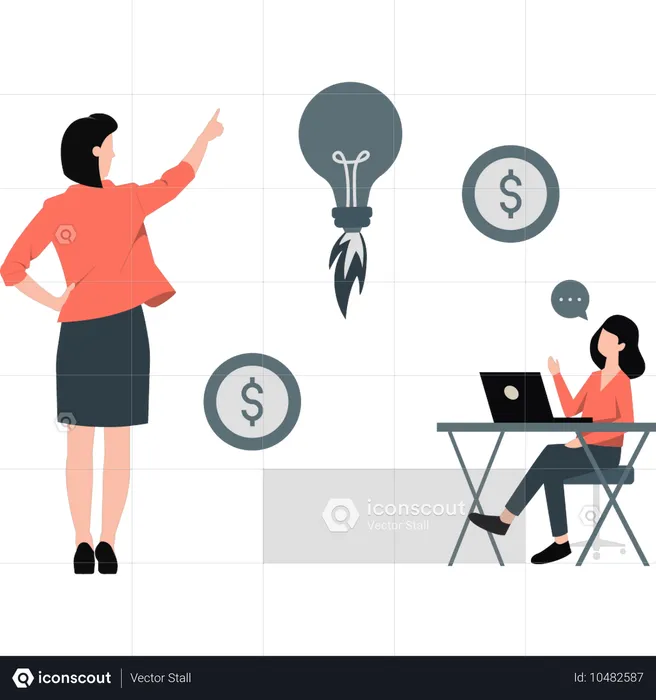 Woman is pointing business solution ideas  Illustration