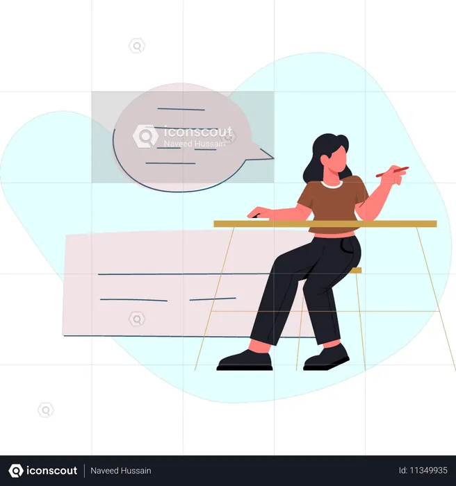 Woman is pointing customer chat  Illustration