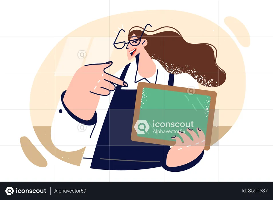 Woman is pointing towards blackboard  Illustration