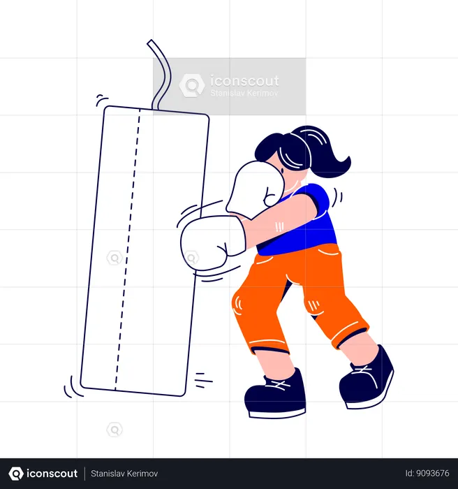Woman is practicing boxing with gloves on  Illustration
