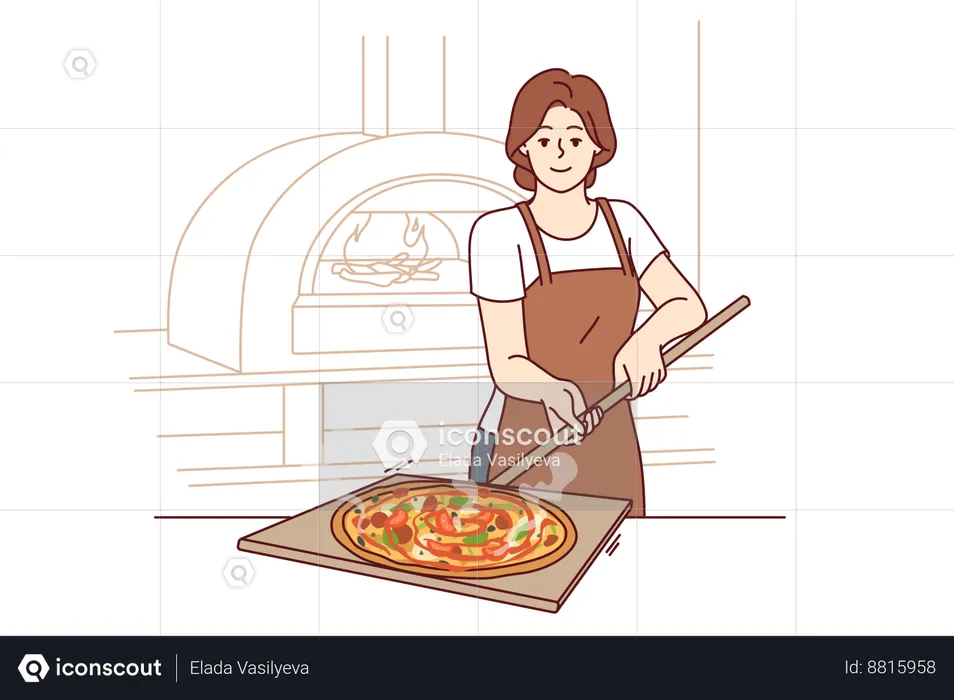 Woman is preparing oven pizza  Illustration