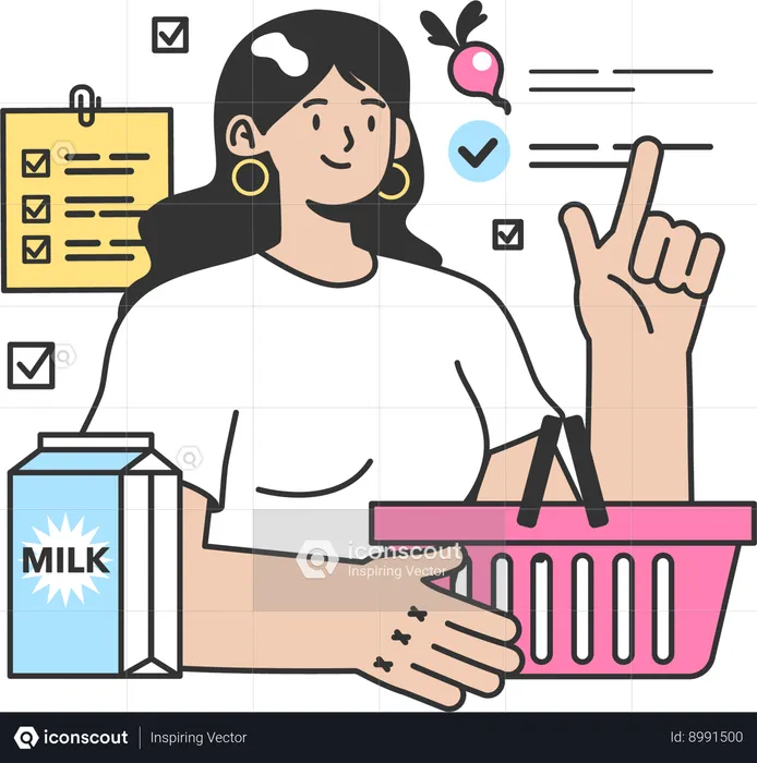 Woman is preparing shopping list  Illustration
