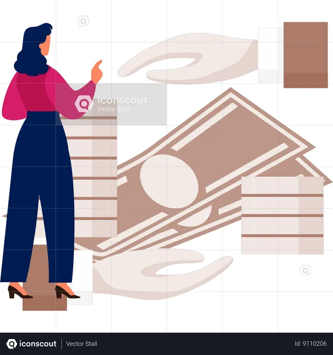 Woman is protecting her money  Illustration
