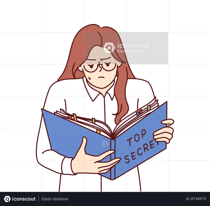 Woman is reading confidential data book  Illustration