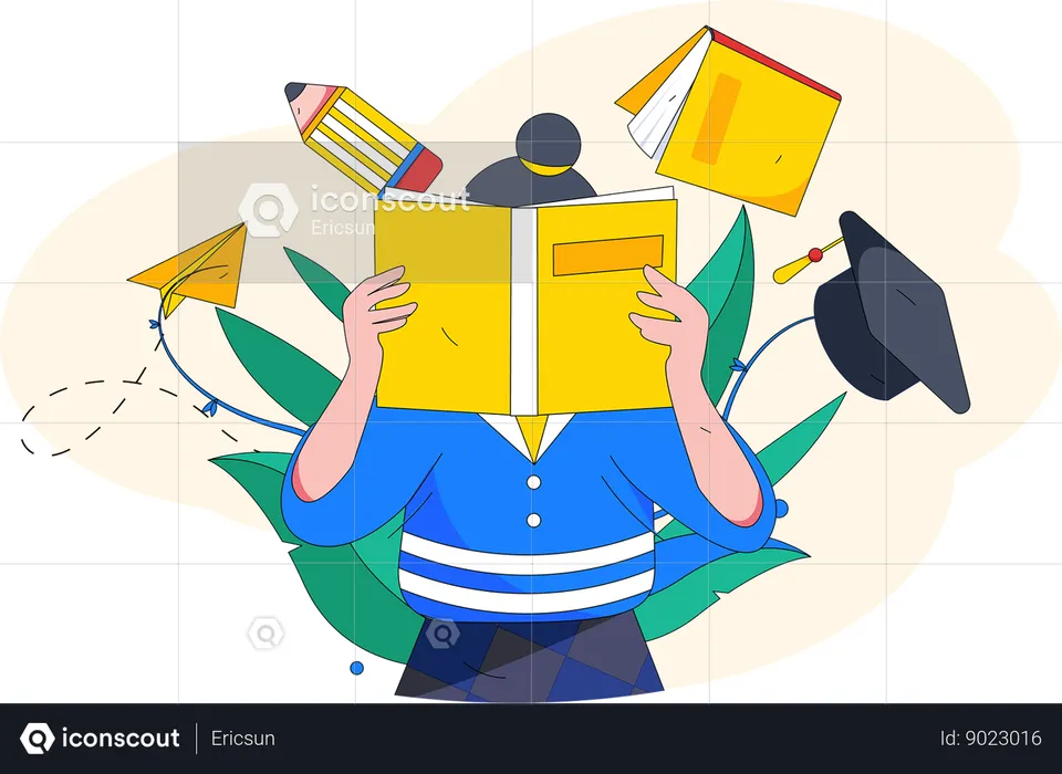 Woman is reading graduation books  Illustration