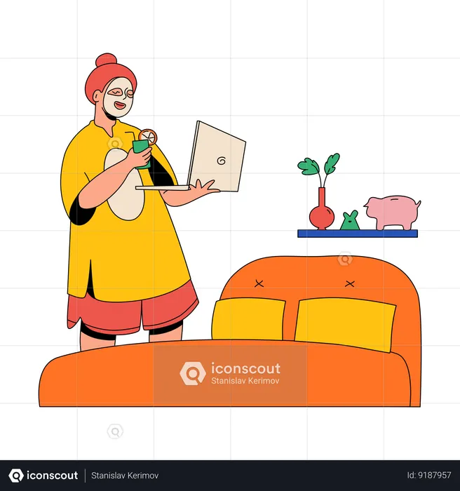 Woman Is Resting And Watching A Movie  Illustration