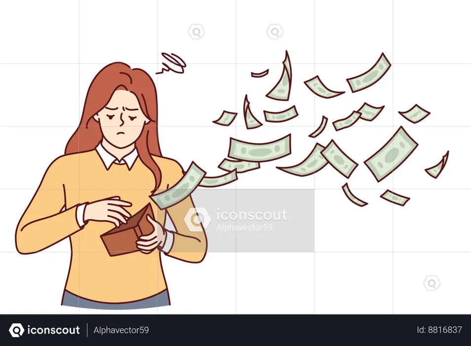 Woman is sad due to huge expenses  Illustration