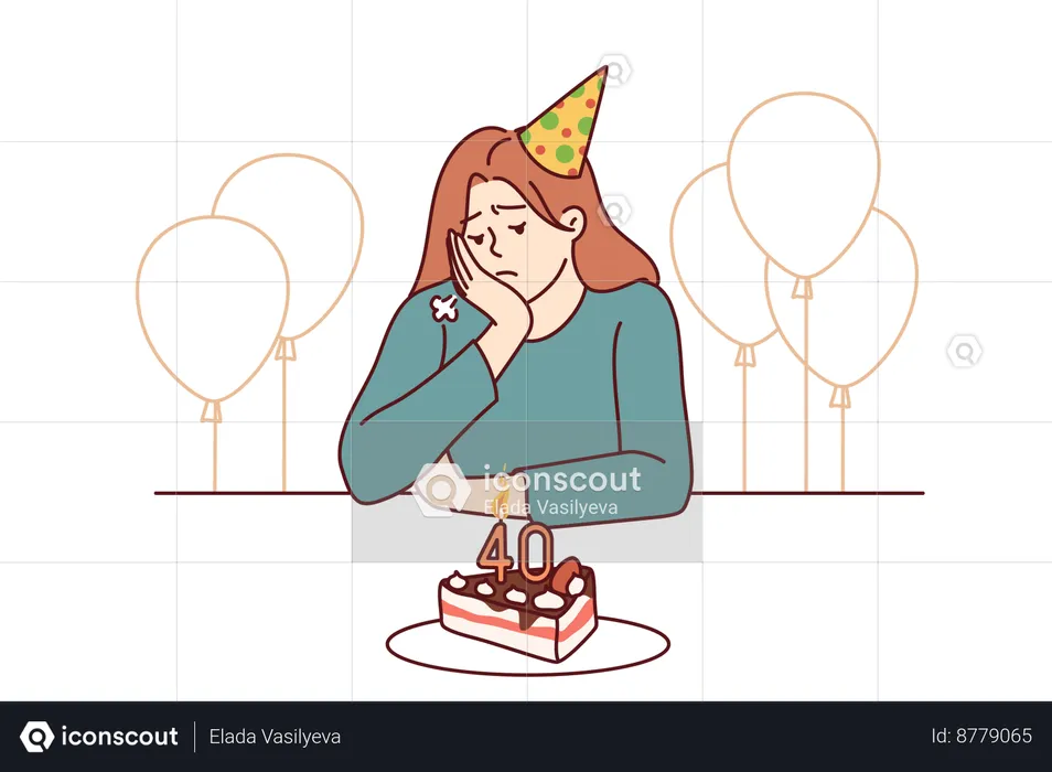 Woman is sad on her birthday  Illustration