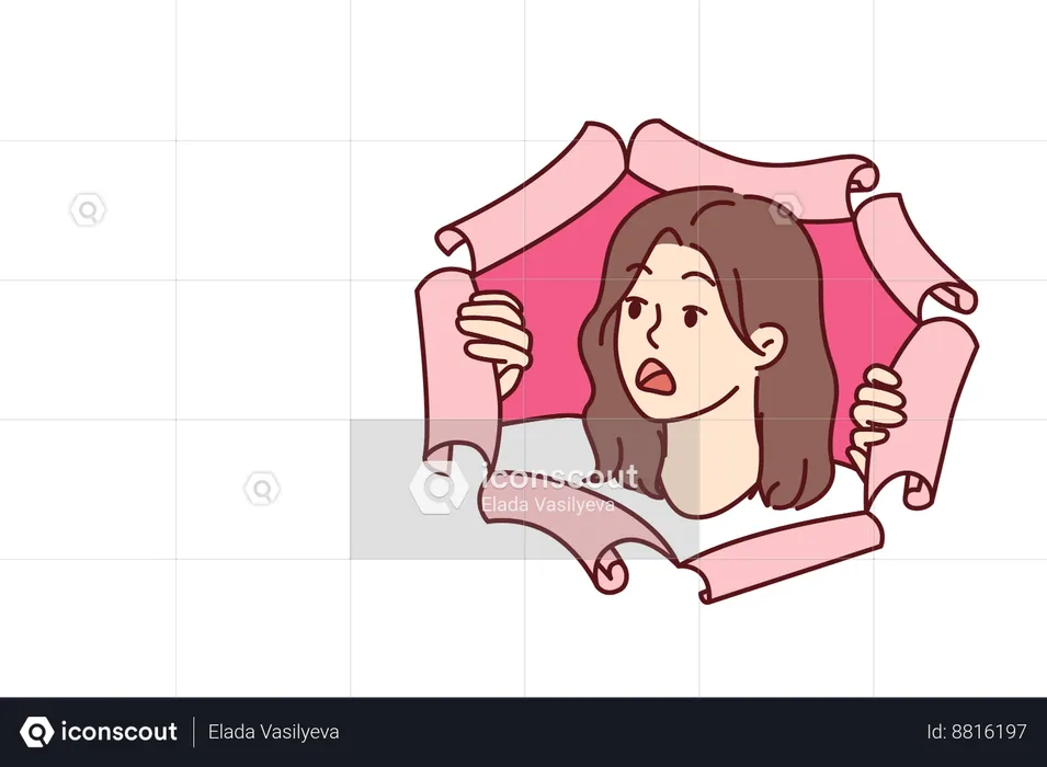 Woman is shocked with advertisement announcement  Illustration