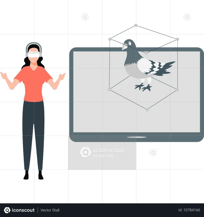 Woman is showing pigeon in box  Illustration