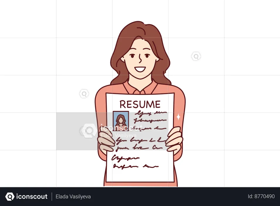 Woman is showing resume to find job  Illustration