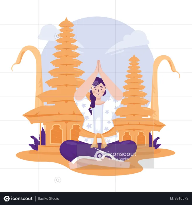 Woman is sitting in silent ritual  Illustration