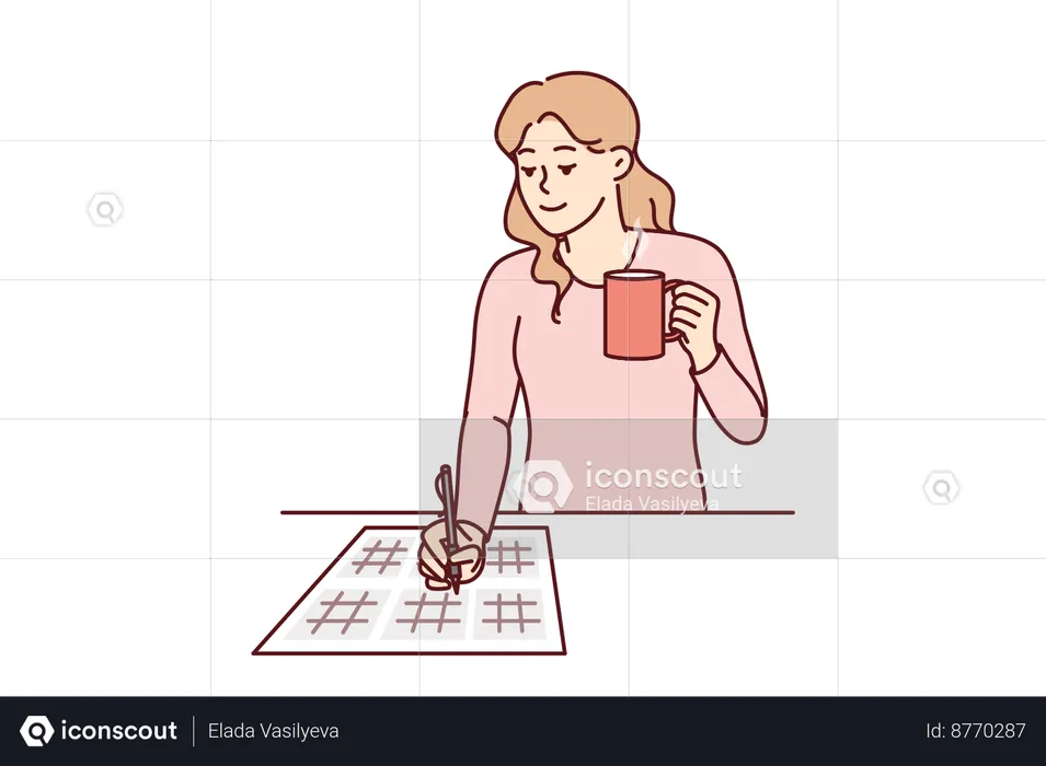 Woman is solving sudoku puzzle  Illustration