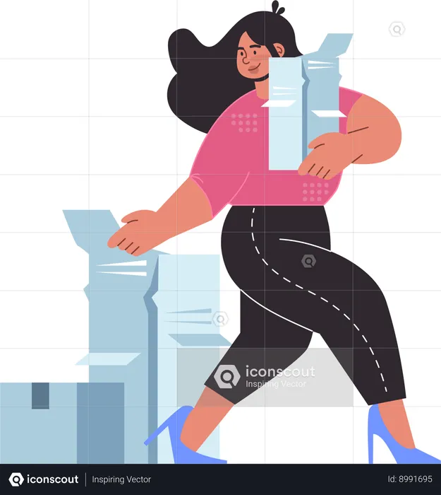 Woman is sorting out delivery boxes  Illustration