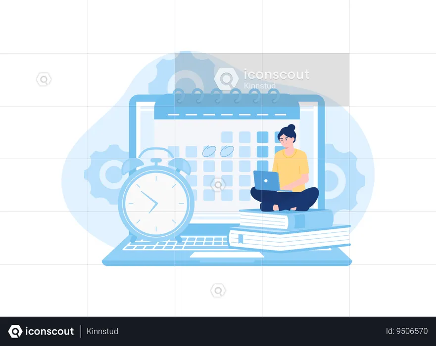 Woman is studying online during free time  Illustration