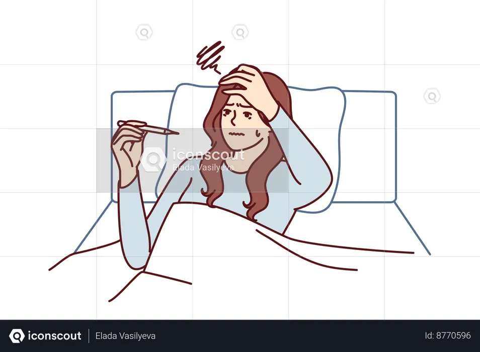 Woman is suffering from flu and fever  Illustration