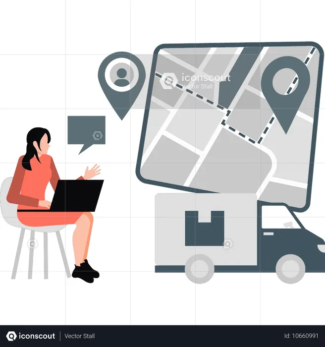 Woman is tracking map location  Illustration