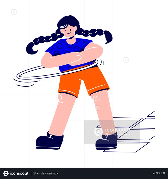 Woman is twirling a hoop at a fitness class  Illustration